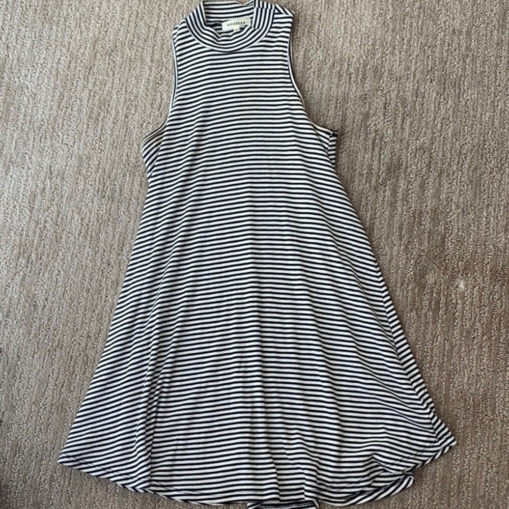Striped black and white summer dress - high neck - Picture 1 of 3